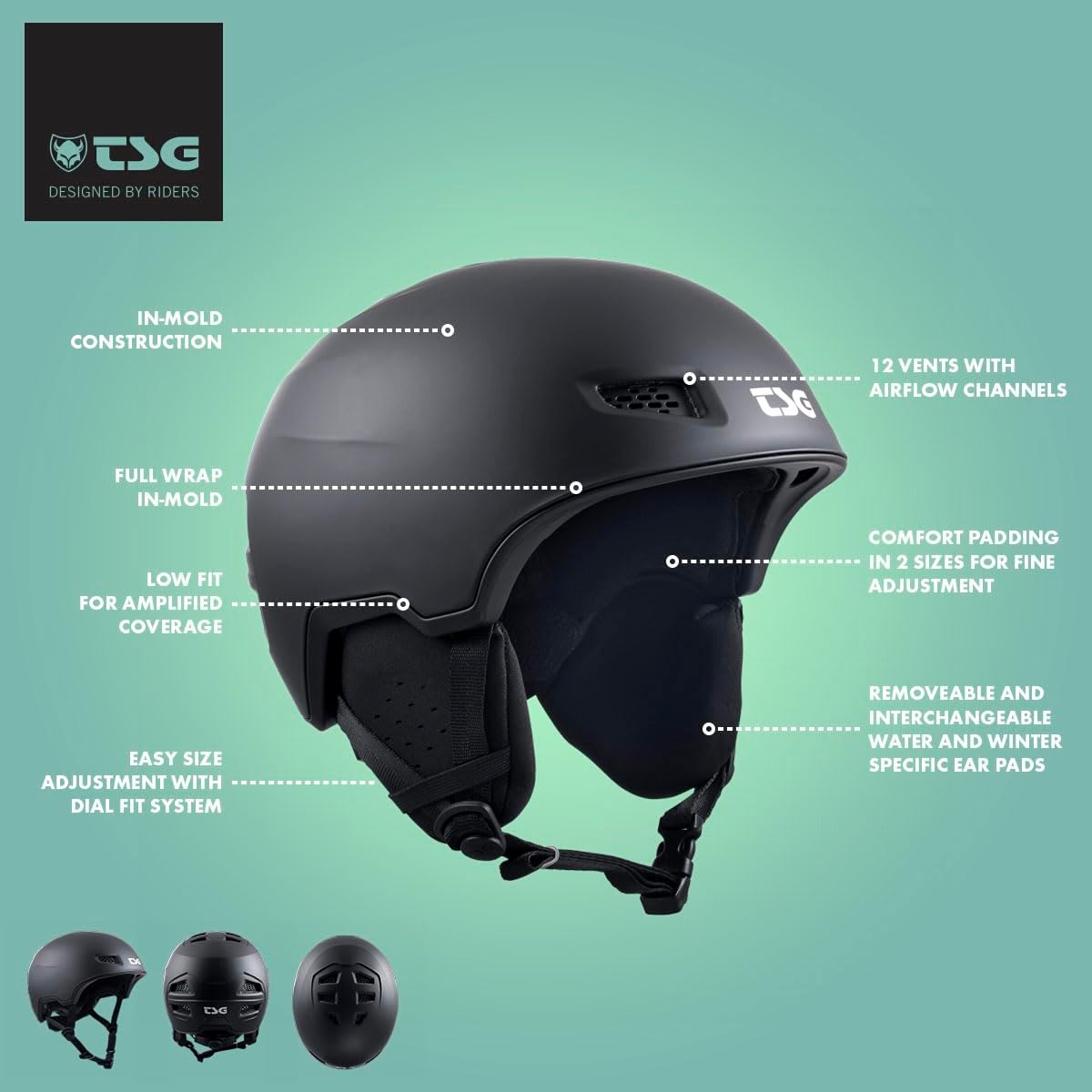 TSG All Terrain Helmet, Multi Sports, All Season, Full Wrap, in Mold Construction, EPS Lining, Cycling, Skating, Winter Sports, Skiing, One Wheeling, Longboarding, Skateboarding, Downhill, MTB
