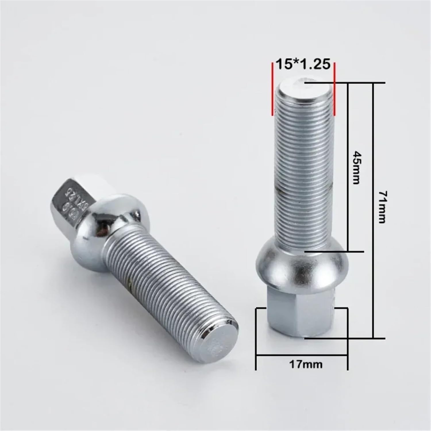 Alloy Wheel Nuts Compatible with Benz 1pc M15x1.25 Extra Long Lug Bolts Screws Alloy Wheel Fasteners Hex 17mm Thread Length 28 35 40 45 50 55 60 65mm