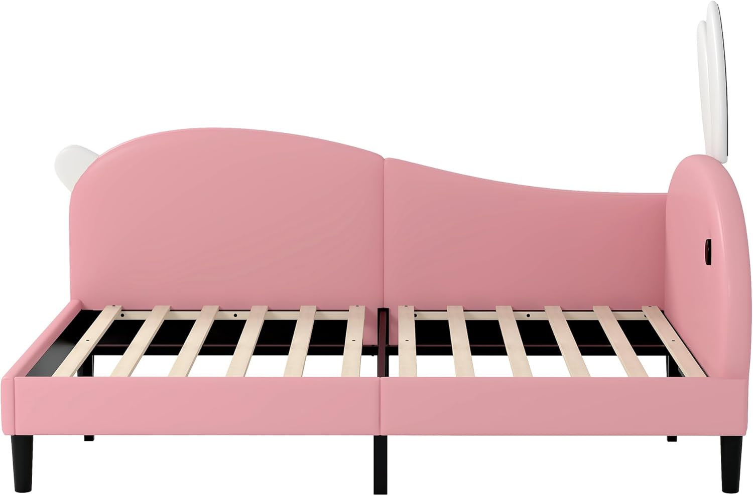 P PURLOVE Full Upholstered Rabbit-Shape Daybed, PU Sofabed with Rabbit Ear Headboard, Modern Bed Frame with Wood Slat Support, No Box Spring Needed, Easy Assembly (Pink)