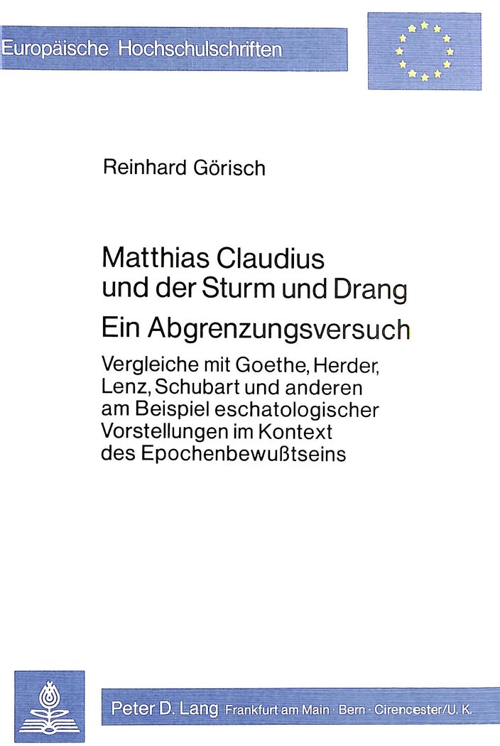 Matthias Claudius und der Sturm und Drang Ein Abgrenzungsversuch