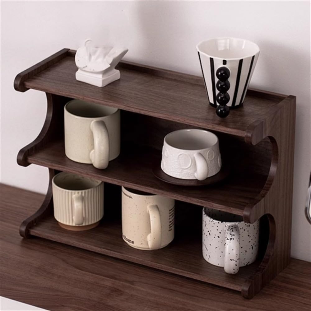 Generisch Tassenhalter, 3-stöckiger Kaffeetassenhalter aus Holz – Stabiler Tassenständer für Küche und Haushalt – Mehrstufiger Präsentationsständer, Robustes Holzdesign, platzsparender Organizer