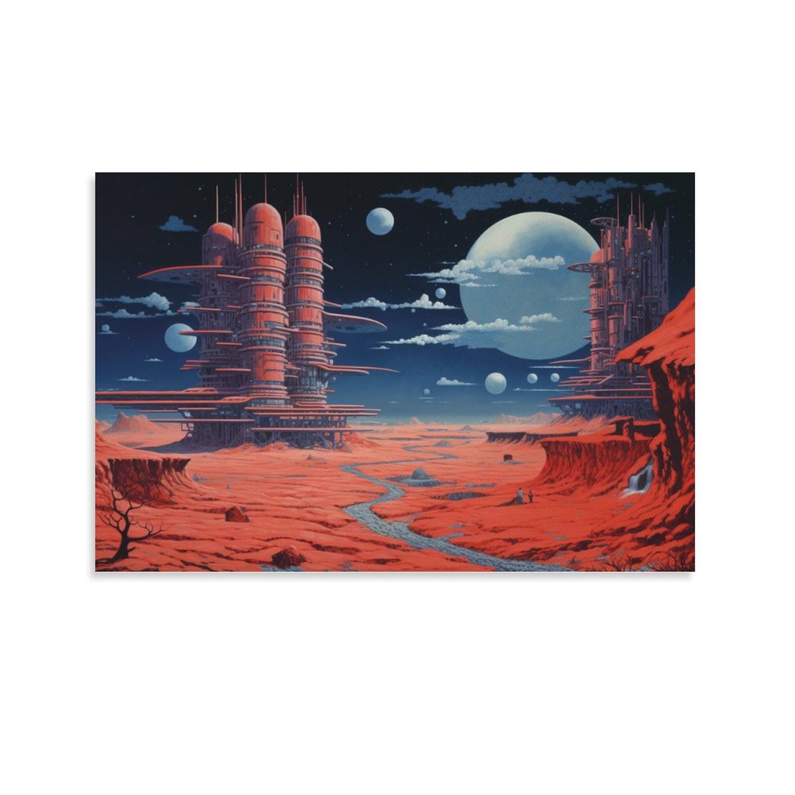 AYAROS Giant Space Rocket Canvas Wall Art for Bedroom Barren Desert Sci-Fi Retro Style Wall Decor Poster for Room Aesthetic Unframed 08x12 inch