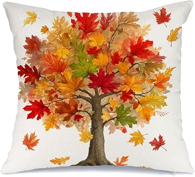 AACORS Fall Pillow Cover 18x18 Inch Maple Trees Decorations Farmhouse Autumn Throw Pillow Case Decor for Home Sofa Couch AA736-18