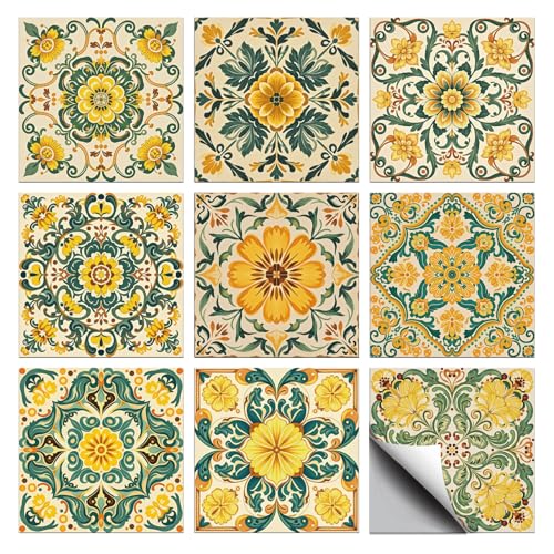 CHGCRAFT Yellow Vintage Flower Tile Stickers