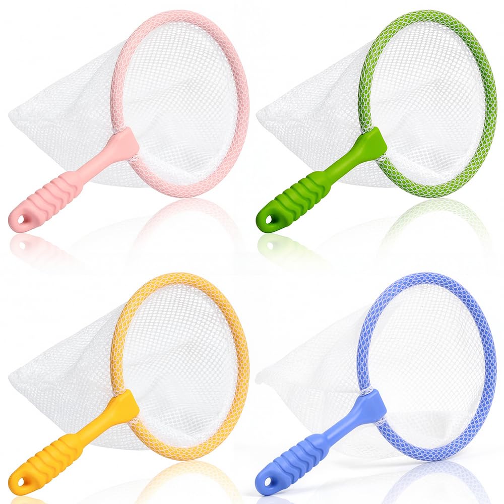 Butterfly Net 4 Pack, Plastic Kids Fishing Nets for Garden Pond, Lightweight Outdoor Catching Net for Adults for Fish Bug Insect