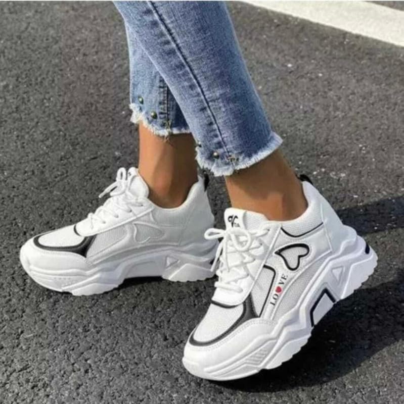 Women Chunky Sneakers Lightweight Lace-Up Casual Sports Shoes Breathable Mesh Running Walking Shoes (Black) - NID8257-image-27