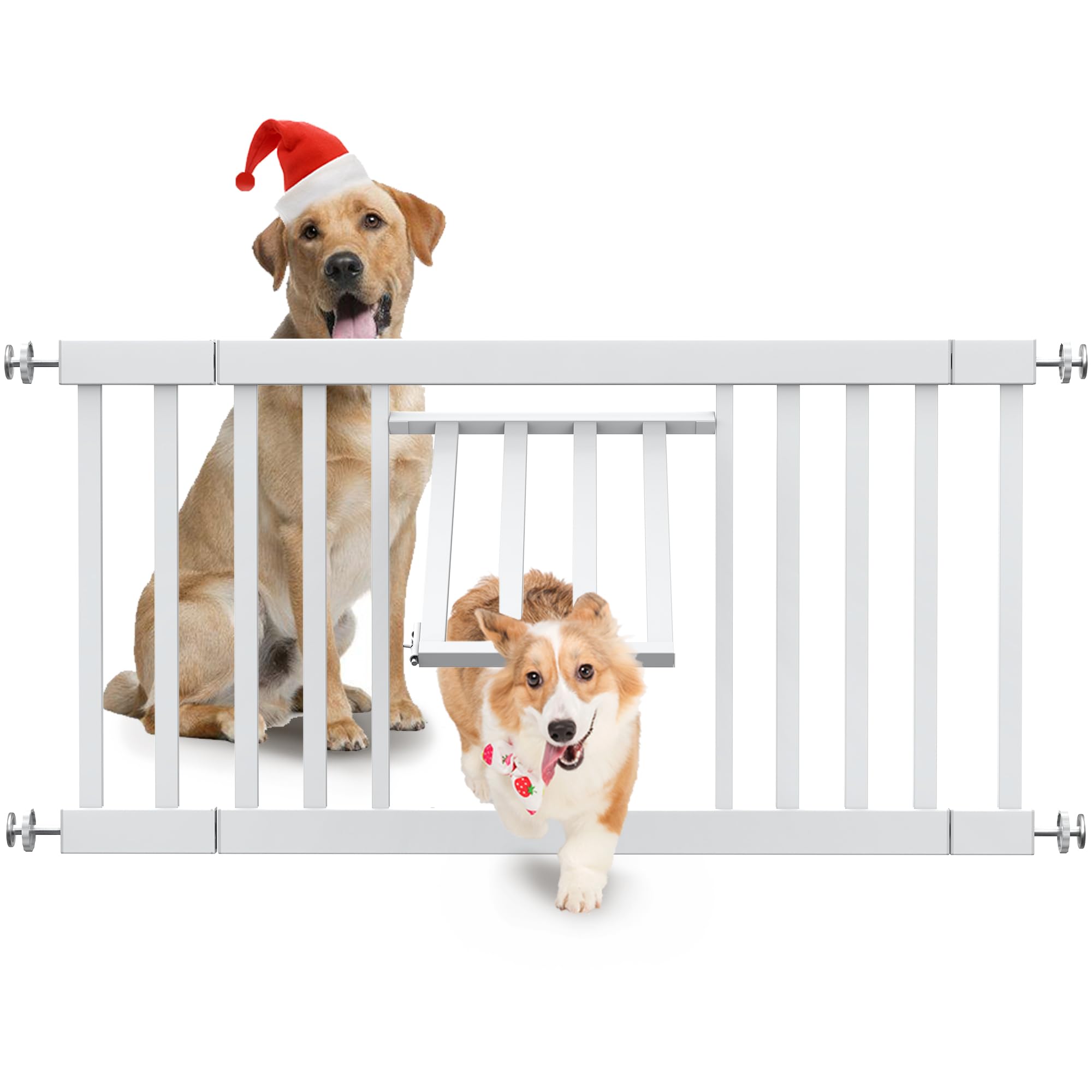 ZenithGate Short Dog Gate with Lockable Pet Door, Adjustable Width 25"-37", Short Pet Gate for Indoor Doorways and Staircases, Pressure Mount Easily Step Over Indoor Pet Gates(17.7''H White)