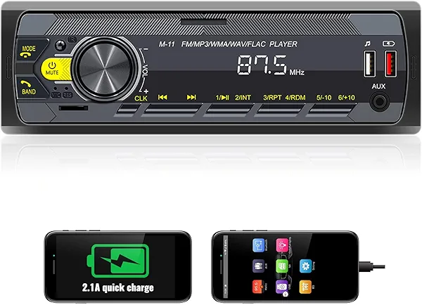 UNITOPSCI Single Din Car Stereo Bluetooth 5.0 Multimedia Audio Receiver, Push to Talk Assistant, Hands-Free Call Voice Control, MP3/FM/AUX in/USB/TF Input APP Control LCD Digital Display