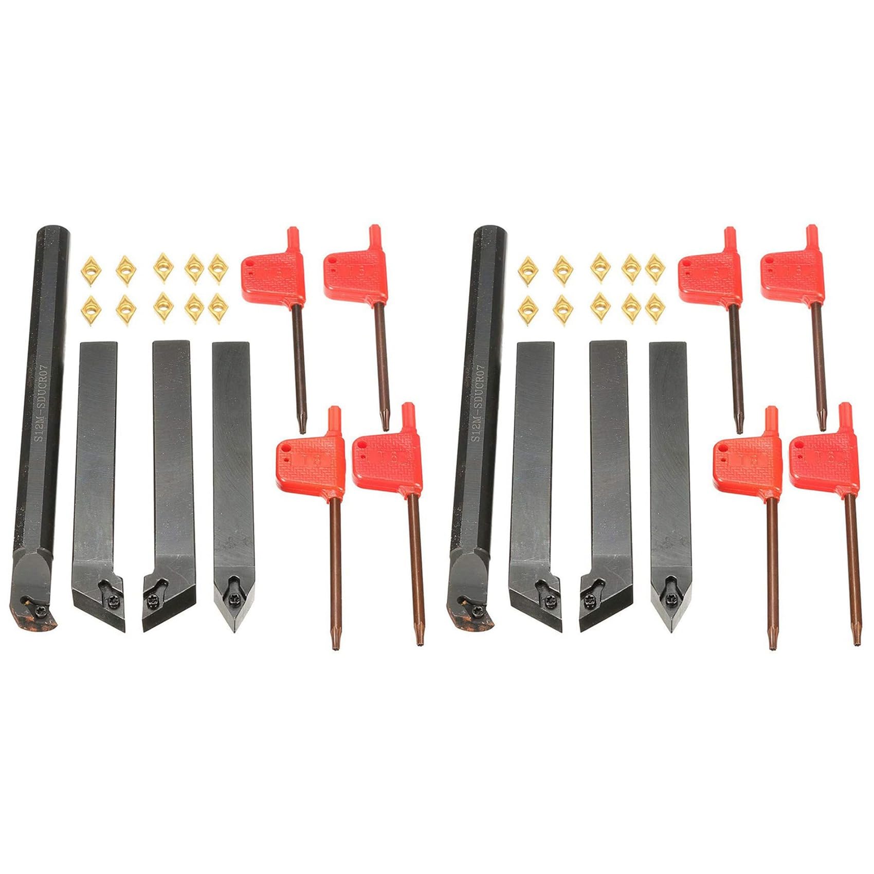 Jnchdghwa Black 20Pcs Carbide Insert Blades + 8Pcs Lathe Turning Tool Holder Set + 8Pcs Wrench For Lathe Turning Tool Machine Tool Sets
