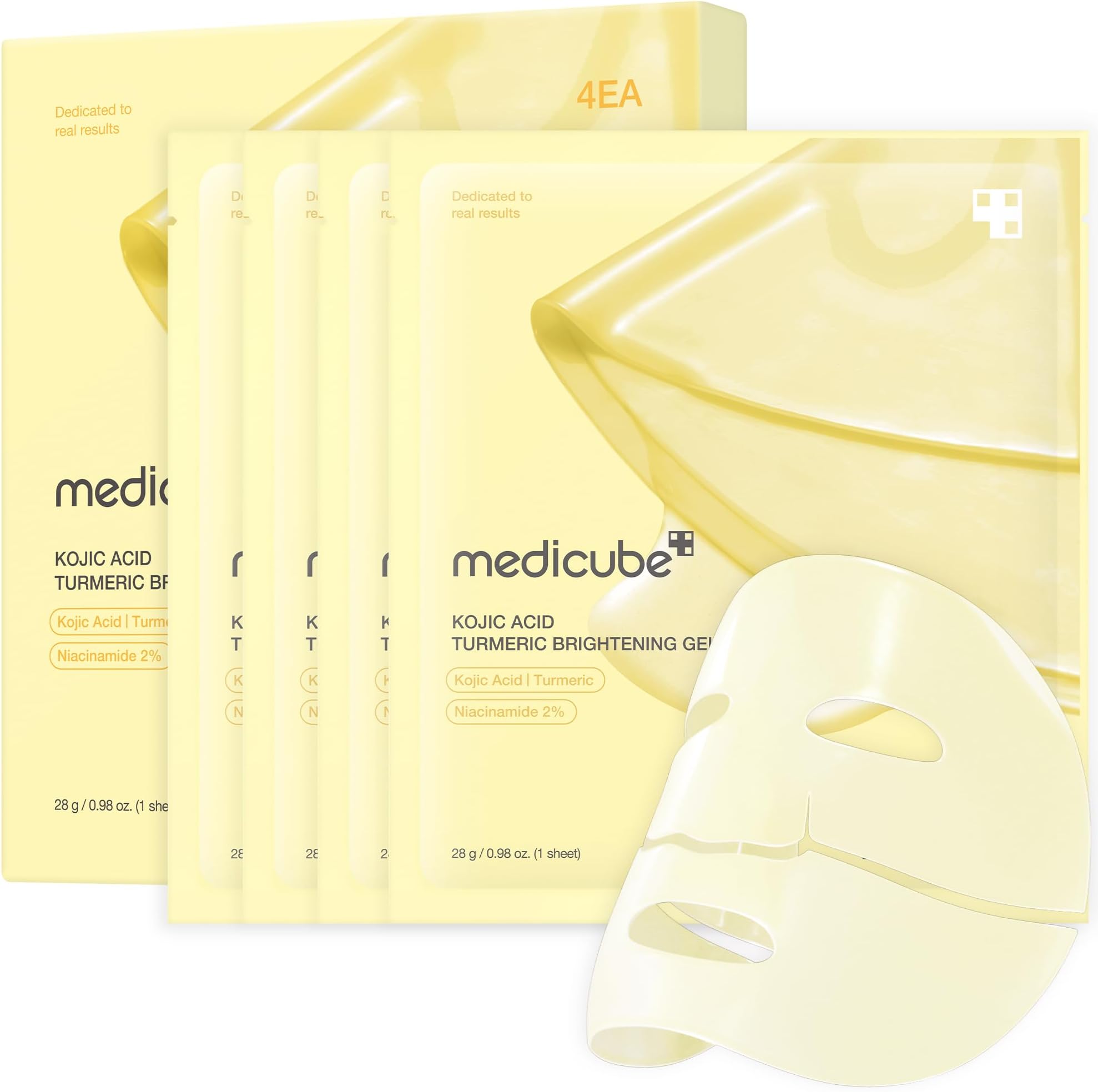 medicube Kojic Acid Turmeric Brightening Gold Jelly Gel Mask | Overnight Face Mask for Glass Glow Skin- Elasticity, Hydrating, Firming and Moisturizing | Korean Skincare, 28g x 4ea