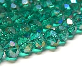 Perlin 85pcs Czech Crystal Bohemian Beads 6mm Czech Glass Beads CZ Rondelle Faceted Rondelle 1 Strand (Eerald AB)