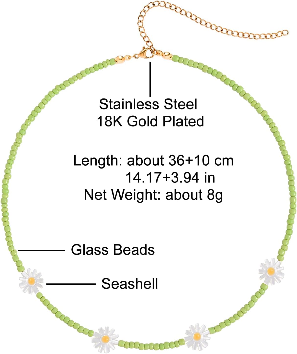 Wellike Tatlı Su İncili Boncuklu Kolye, Kadınlar İçin El Yapımı Boho Tarzı Renkli Cam Boncuklu Gerdanlık Kolye, Paslanmaz Çelik 18K Altın Kaplama Bohem Kadın Yaz Takı Hediyeleri