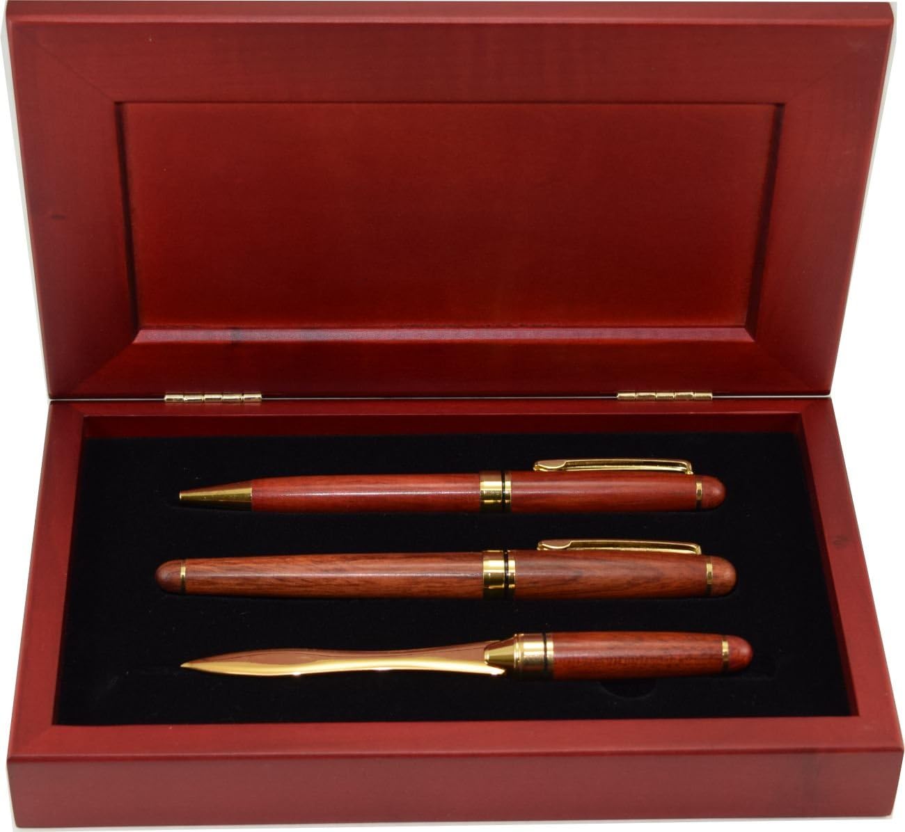 Wood Ball Pen, Roller Pen and Letter Opener in Wood Gift Box Set (Rosewood)