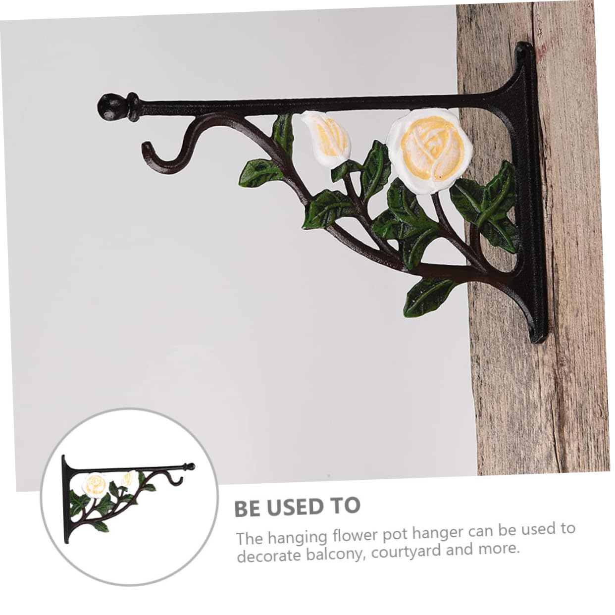 Mipcase Gancio per Mangiatoia Uccelli e Vaso di Fiori in Ferro Bianco Motivo Rosa, Supporto da Parete Resistente Antiruggine per Balcone Giardino e Decorazioni Esterne, Portavasi