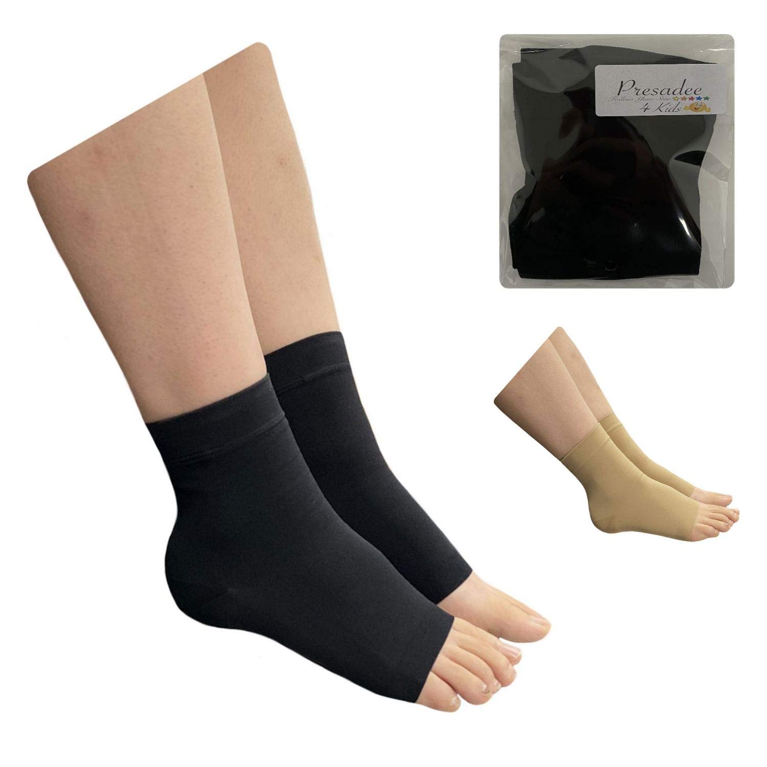 Kid's Ankle 15-20 mmHg Compression Foot Leg Open Closed Toe Sleeve Sock (Open Toe Black, 2X-Large)