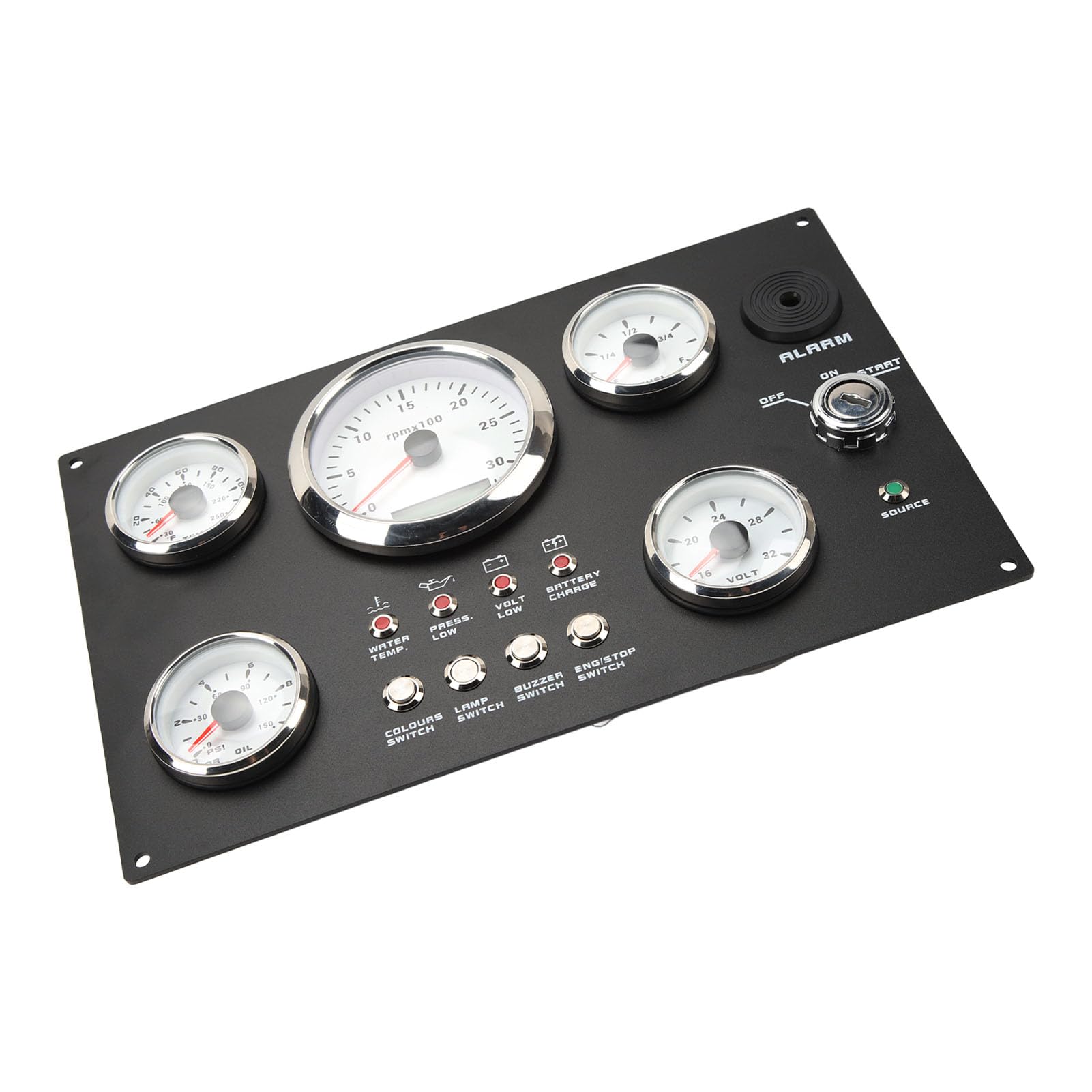 Panel de calibre marino Torvex, grupo de instrumentos de calibre 5, 24 V, 3000 RPM, con retroiluminación de 7 colores, voltaje de presión de aceite para barco y yate