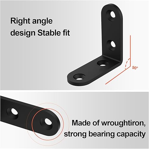 Miniatura 5 de 20 soportes de acero en L para estantes de 1.6 pulgadas, soporte de esquina grande, soporte de estante negro, soportes en L para muebles de madera,