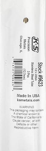 Miniatura 2 de K&S Tubos redondos de acero inoxidable 9621, 716 pulgadas de diámetro exterior x calibre 22 x 36 pulgadas de largo, 3 tubos, fabricados en Estados