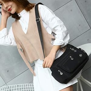 Sac à Bandoulière Pour Femme, Sac à Main En Nylon Multi-poches, étanche, Sangle Unique Réglable Pour Adolescentes, Filles Et Femmes