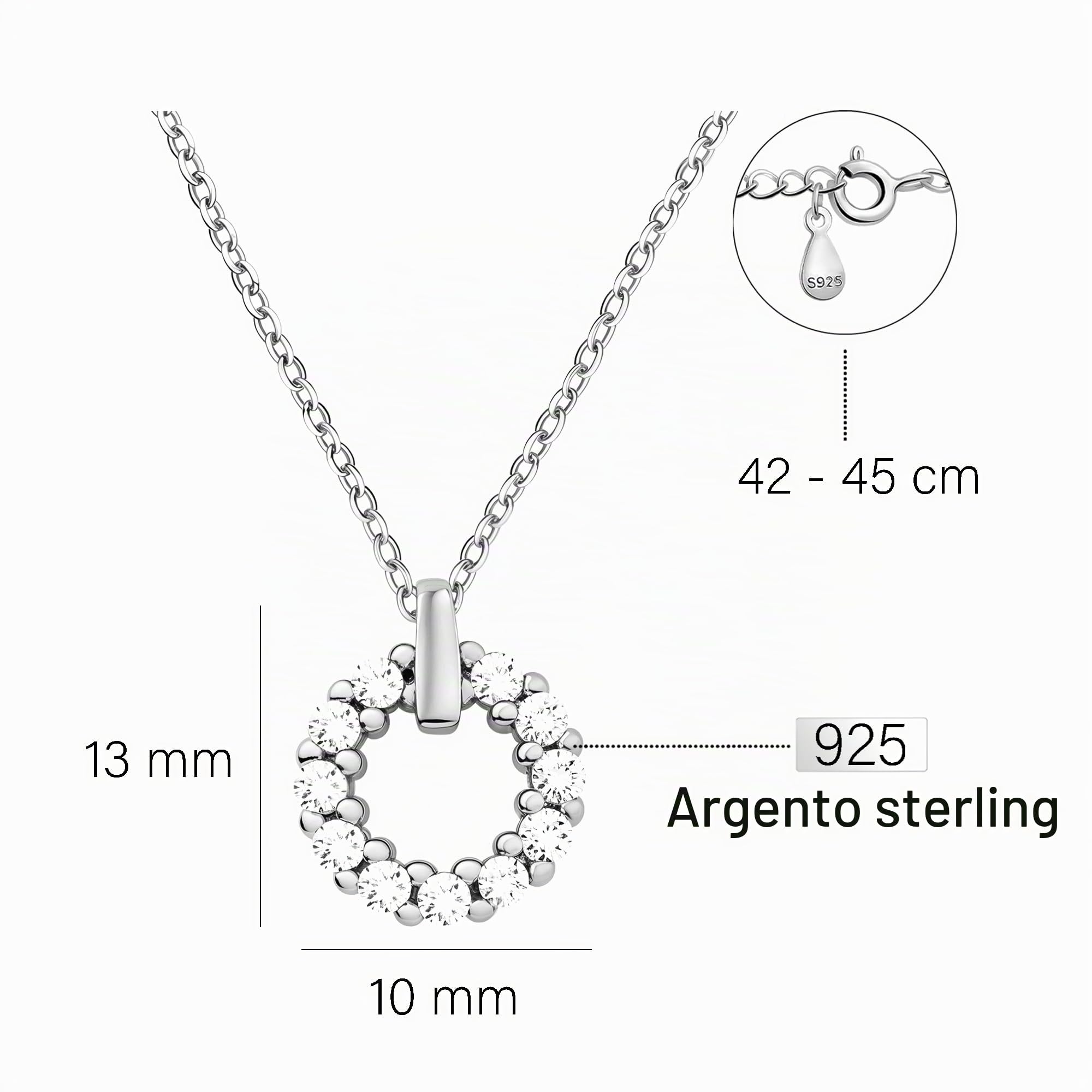 Sofia Milani - Collana da Donna in Argento 925 - con Pietra Zircone - Ciondolo a Cerchio