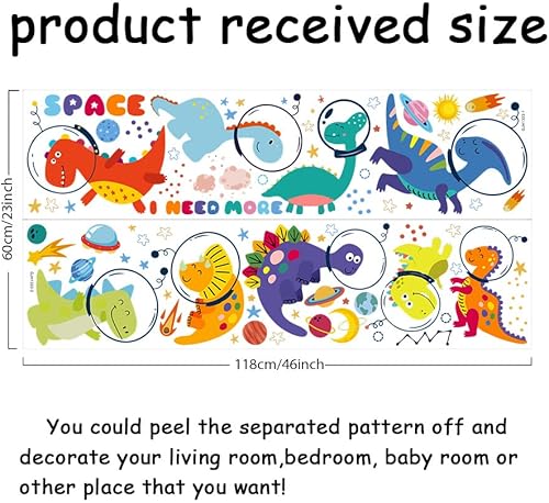 Miniatura 2 de SUPERDANT Colorido dinosaurio decoración de pared astronautas adhesivo de pared con planetas estrellas calcomanías extraíbles despegar y pegar I