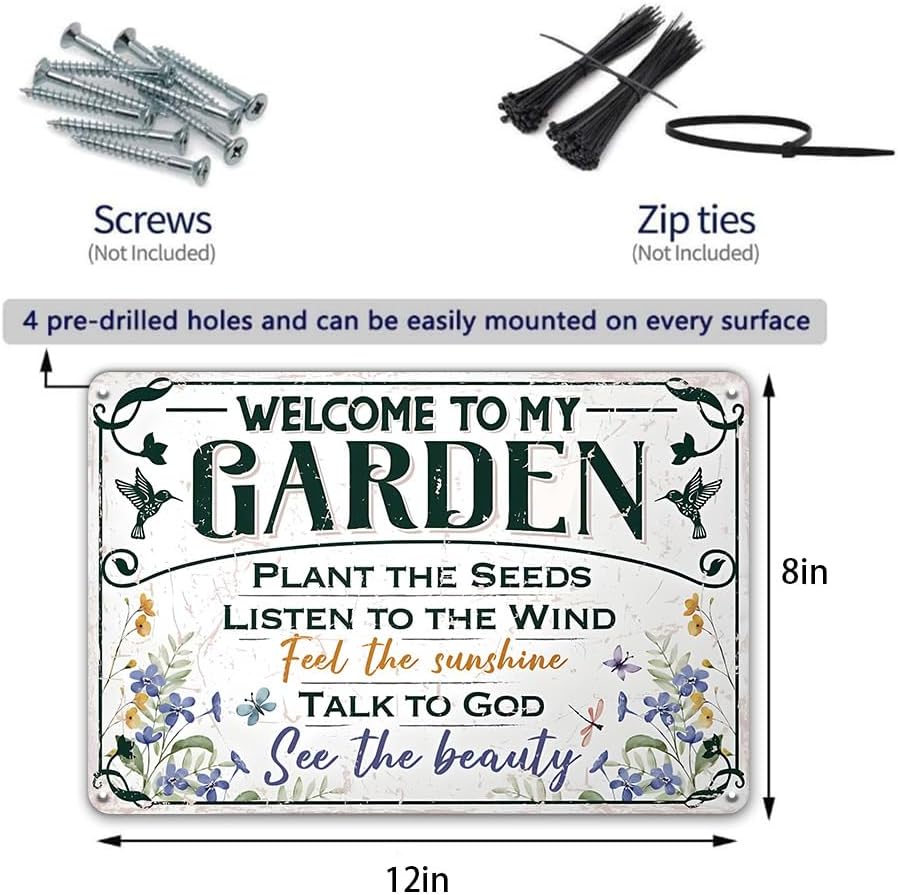 YOYI ART Garden Signs for Outside - Welcome to My Garden Sign, Metal sign for Patio, Yard, Outdoor, Gardening Gifts and Decorations for Women Gardeners Plant Lovers, 12 x 8 inch - Image 3