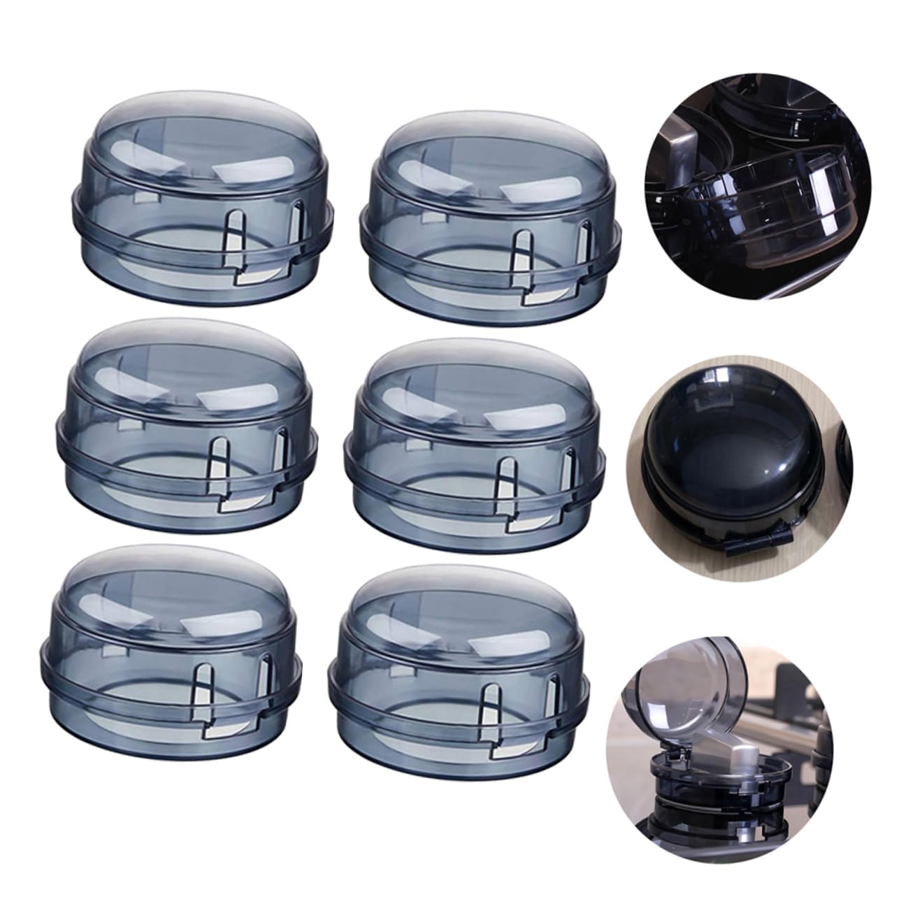 ERINGOGO 6pcs Switch Cover Gas Covers Stove Safety Case Stove Covers Protector Knob Covers Guard Plastic Child Big Hole Protection Cap, 6.5x6.5cm, Black