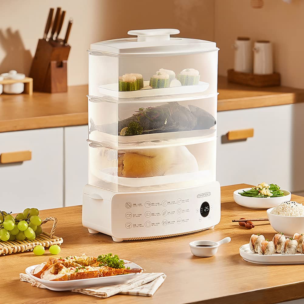 Vaporera eléctrica de 3 niveles, vaporera eléctrica de alimentos de 12 l con cita inteligente las 24 horas, pantalla táctil, 12 menús principales, 9 s sin vapor, para cocinar sopa, verduras, carne