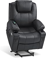 MCombo Power Lift Recliner Chair for Elderly, Lift Chair with Heat and Massage, FSC Certified, USB Ports, Cup Holders, Faux Leather 7040 (Black, Medium)