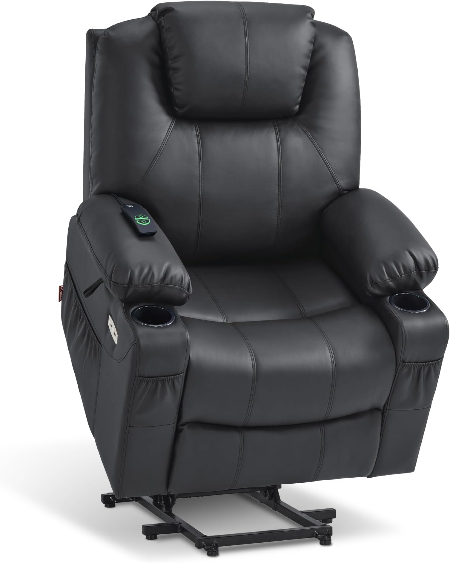 - MCombo Power Lift Recliner Chair for Elderly, Lift Chair with Heat and Massage, FSC Certified, USB Ports, Cup Holders, Faux Leather 7040 (Black, Medium)