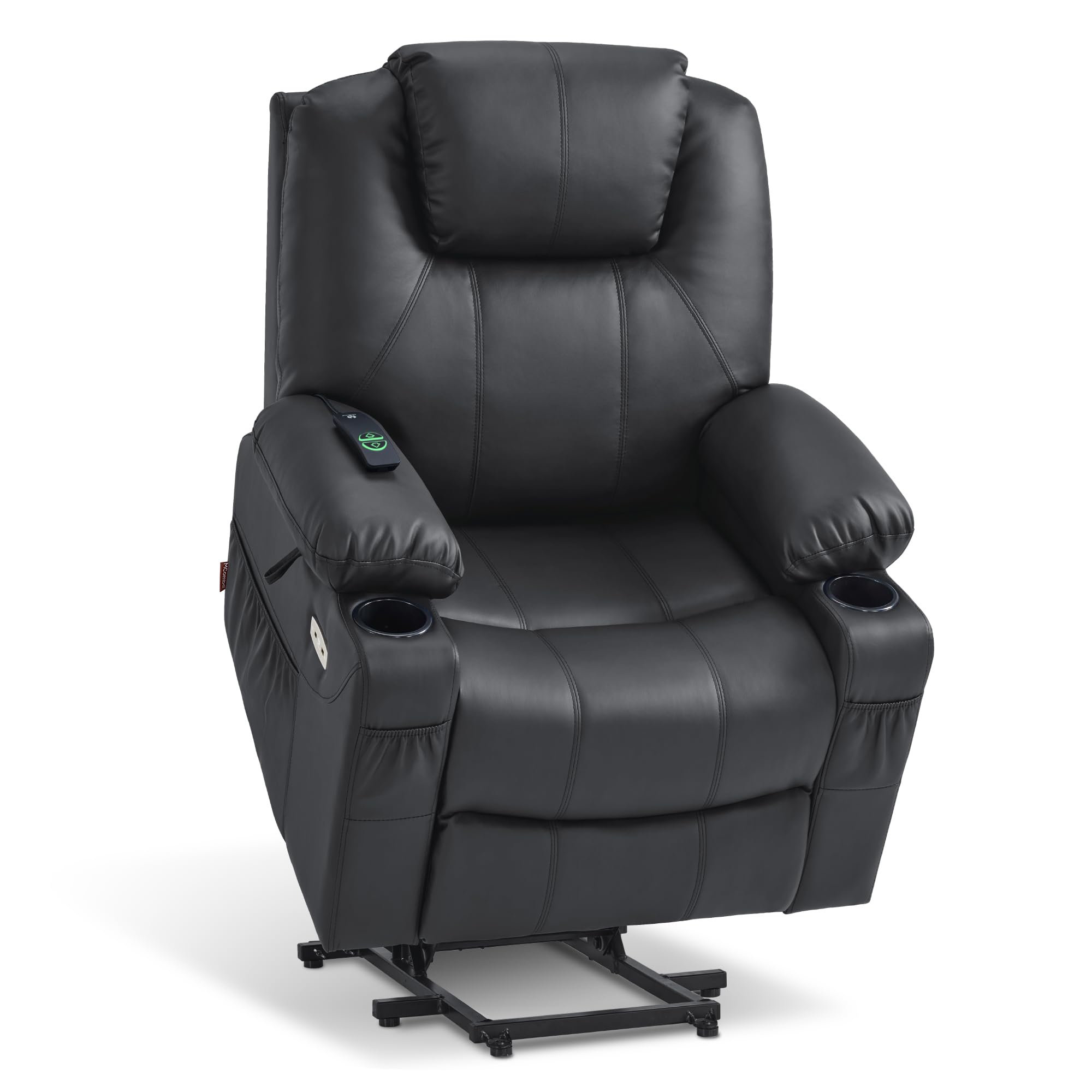 MCombo Power Lift Recliner Chair for Elderly, Lift Chair with Heat and Massage, FSC Certified, USB Ports, Cup Holders, Faux Leather 7040 (Black, Medium)