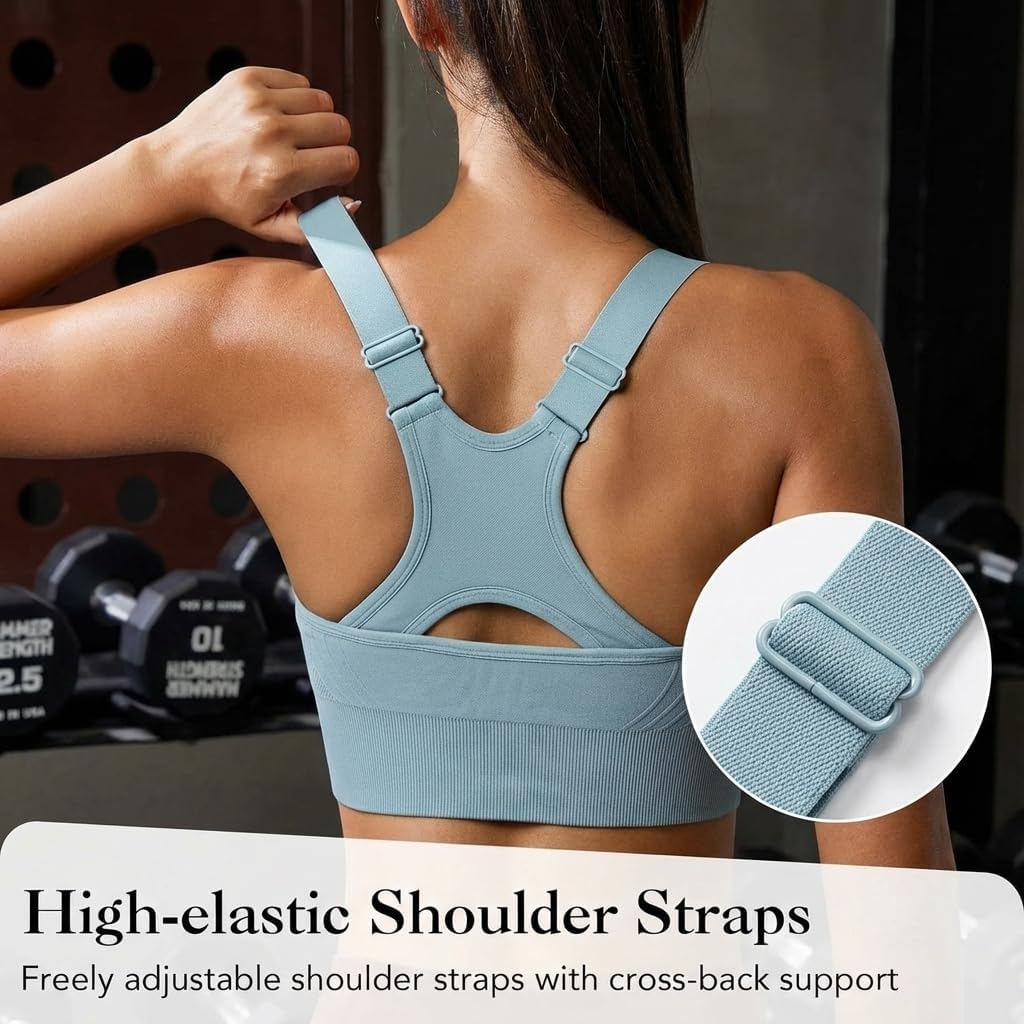 Sports Bra for Women High Support, High Impact Sports Bra Adjustable Supportive Wireless Gym & Yoga, Black, Large - Image 6