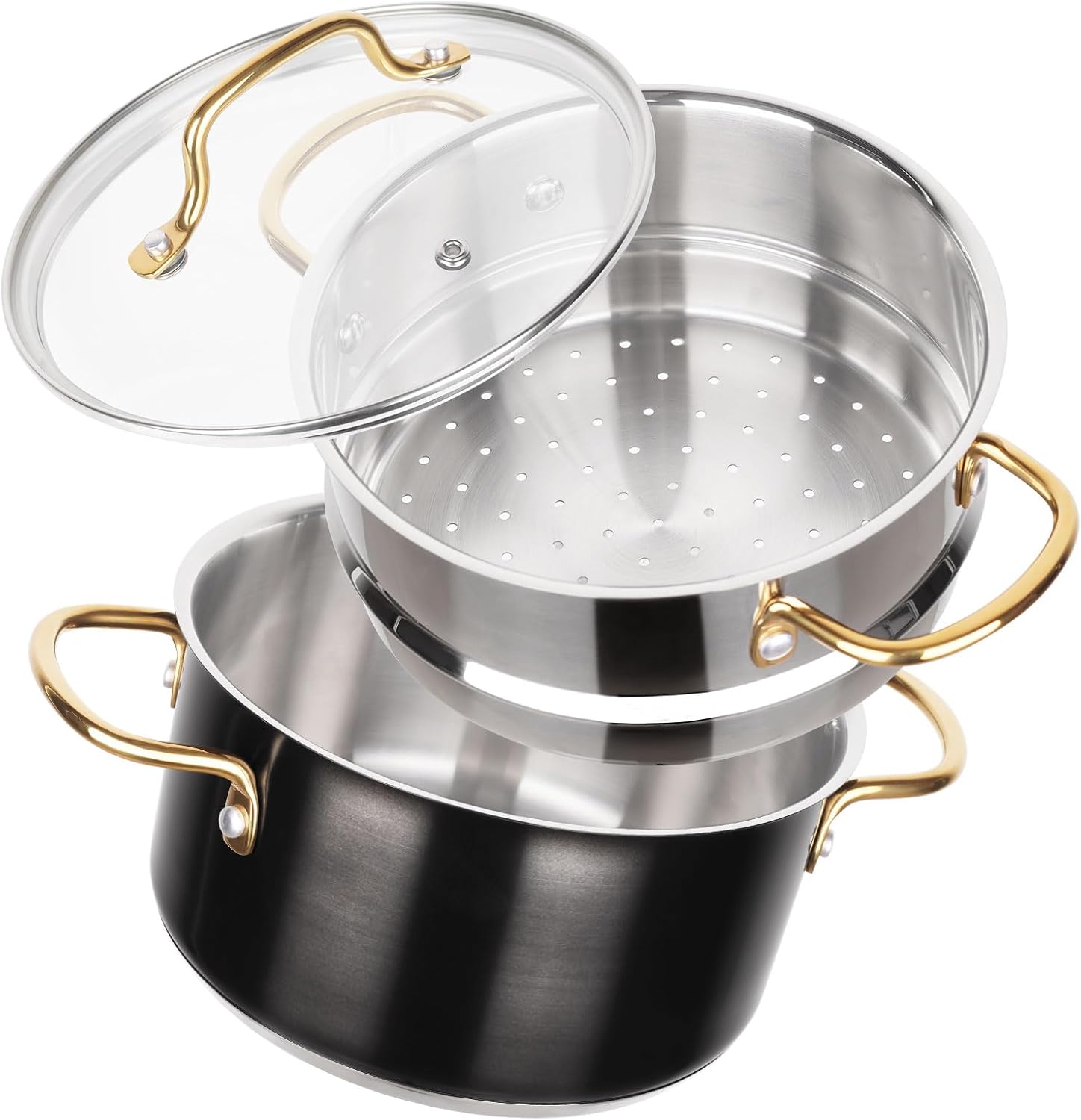 TPFAMELI 2.5QT Stainless Steel Steamer Cookware Set, TriPly Saucepan with Steamer