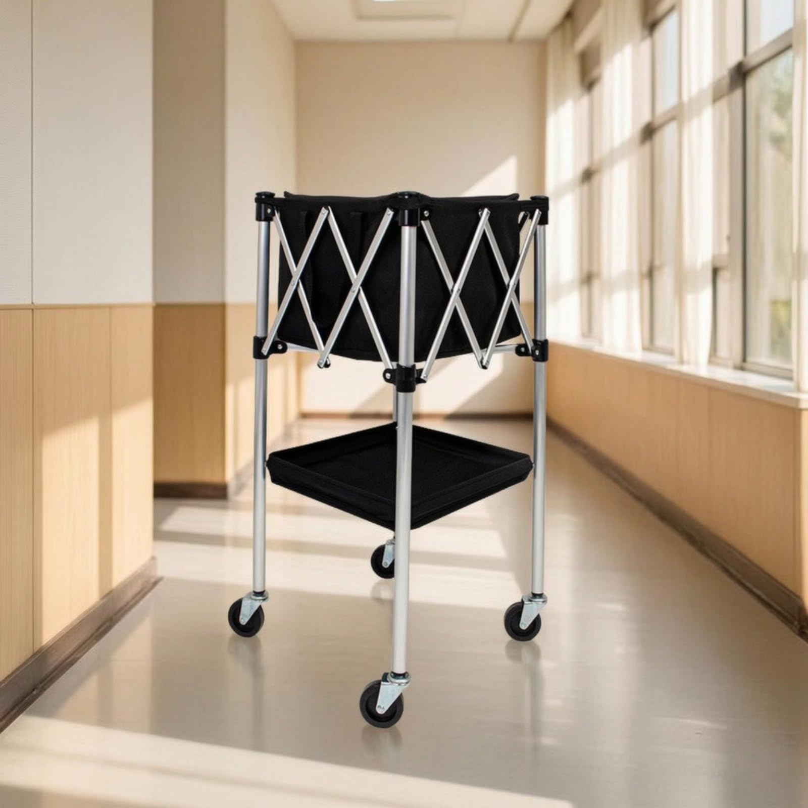 Carrello Porta Palloni Pieghevole Contenitore Cesto Attrezzatura in Lega di Alluminio Struttura, Carrello Da Tennis Modello C Piccolo + Borsa Portaoggetti [Telaio In Lega Di Alluminio]