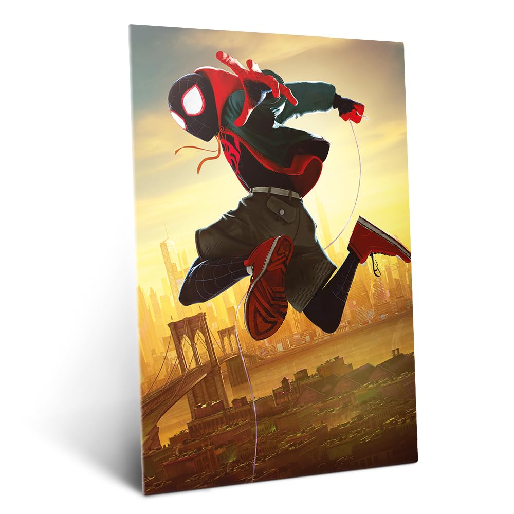 Displate Affiche Métallique Marvel - Into the Spider-Verse - Miles in Action - Déco Maison Chambre - Cadeau - Decoration Murale Salon Metal Poster 32 cm x 45 cm