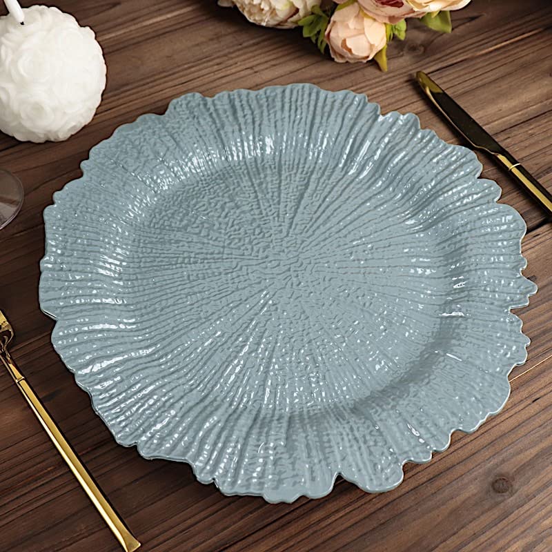 Balsa Circle 24 pcs 13-Inch Dusty Blue Round Textured Acrylic Charger Plates | Serving Dinnerware Set for Wedding Reception Event Catering Buffet Dinner Decorations Bulk Supplies