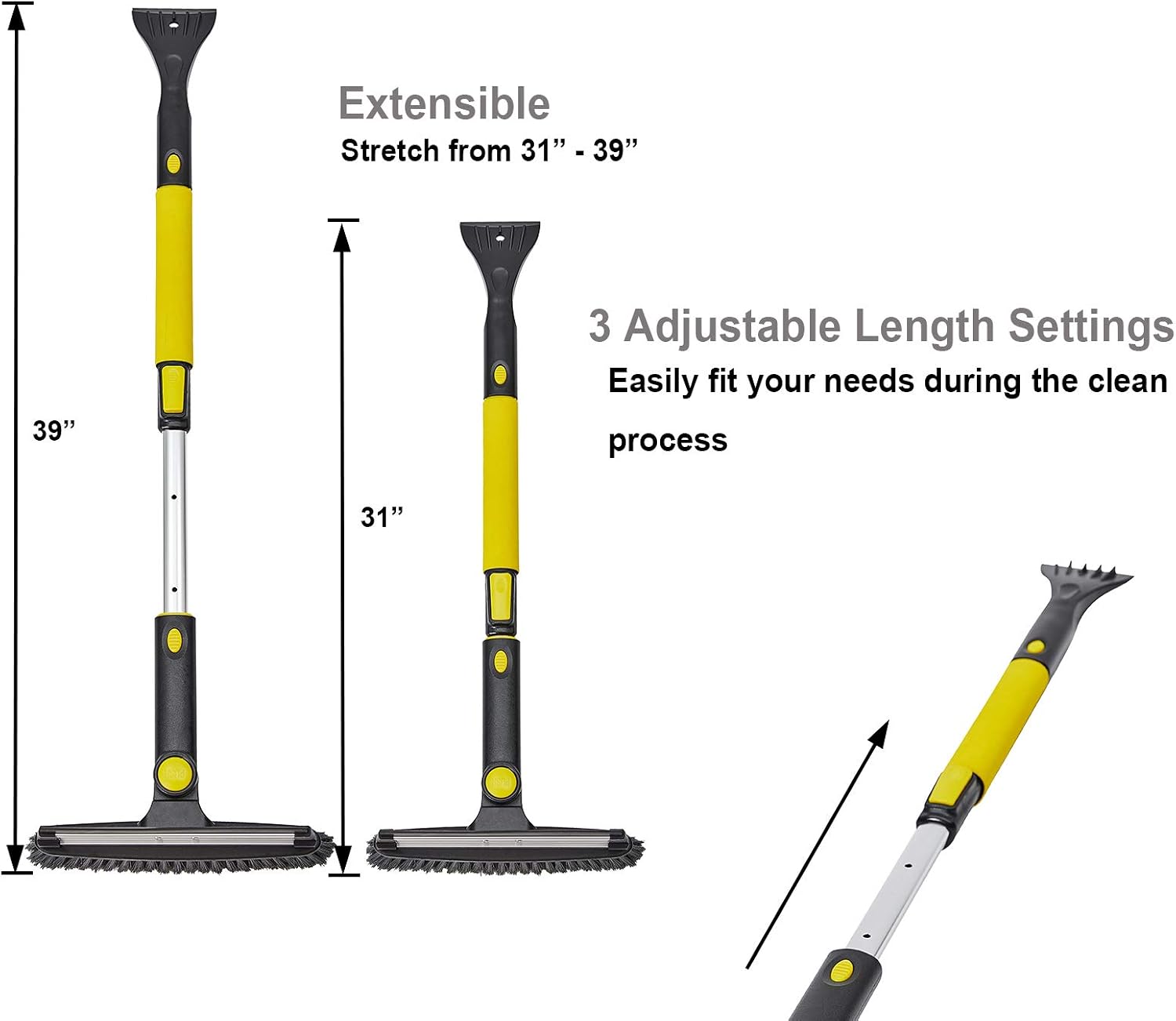 SUPERJARE 39" Telescoping Snow Brush with Integrated Ice Scraper & Squeegee Head, Extendable Snow Broom with Foam Grip Suitable for Small Car, Yellow & Black