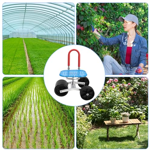 MOCHAG Rolling Garden Cart with Seat, 360° Swivel Garden Rolling Work Seat w/3 Wheels Adjustable Height, Gardening Chair Outdoor Lawn Yard Patio Wagon Scooter for Planting, Gardening Helper