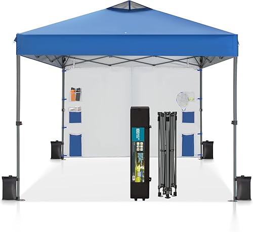 Miniatura 32 de MFSTUDIO Carpa Desplegable de 10x10 pies, Refugio Gazebo Sombra Solar Toldos Impermeables Patio Portátil Carpas con Malla Desplegables para Playa,