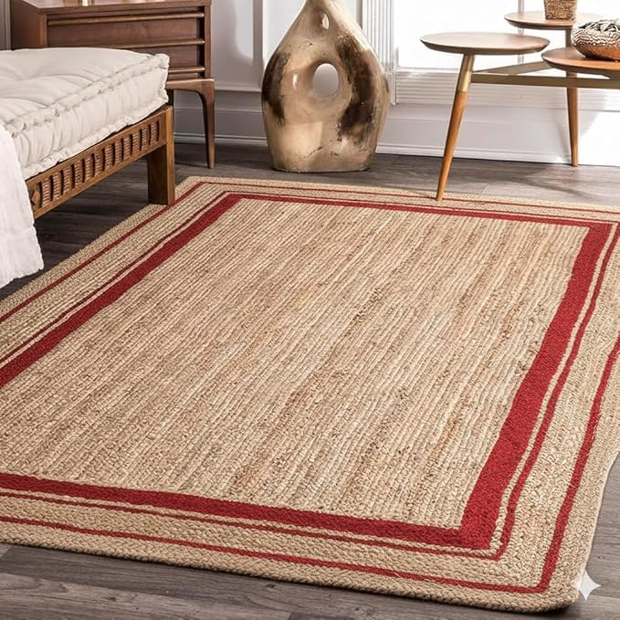 Tapis indien en jute naturelle tressé main anti-usure, grand tapis carré salon et chambre