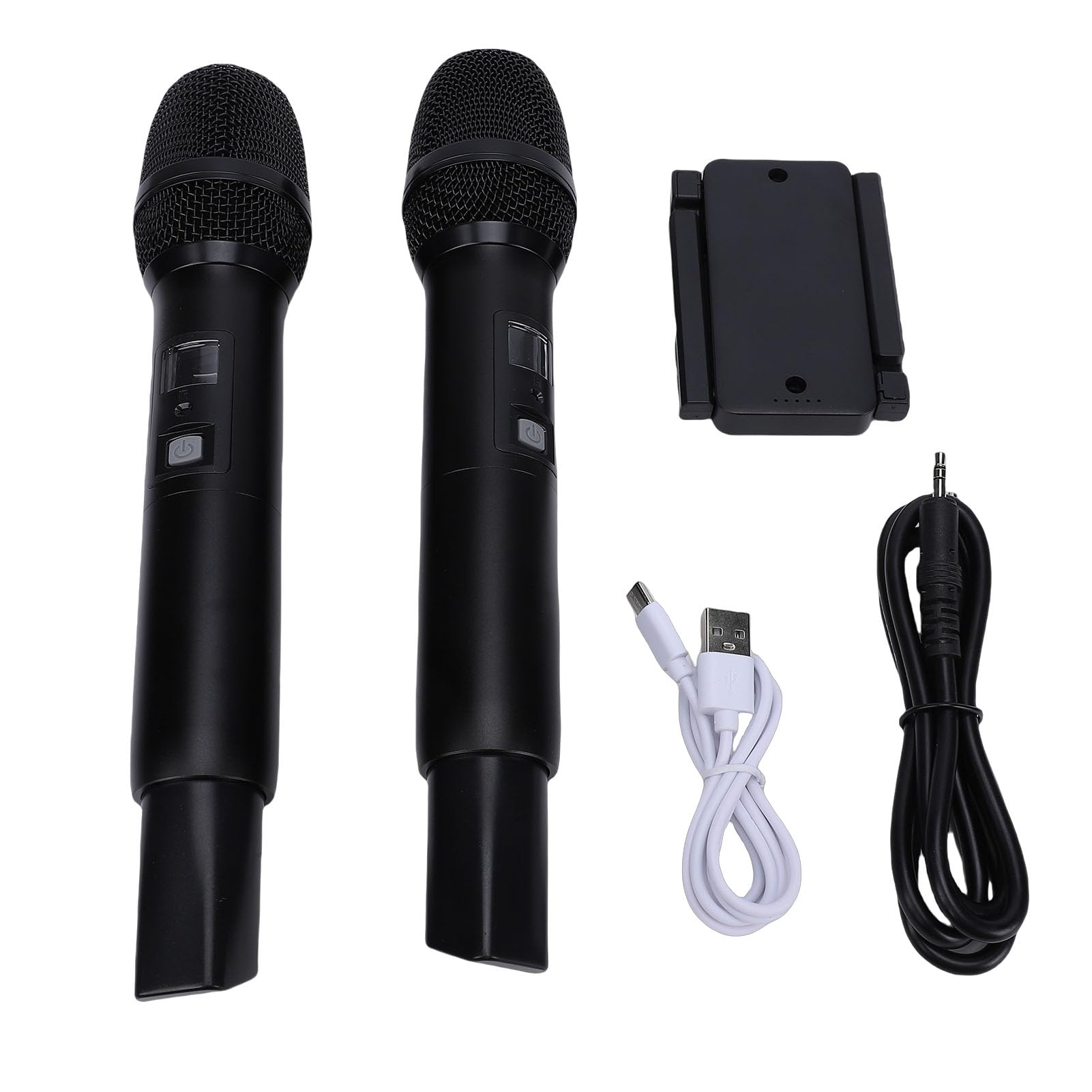 Bezprzewodowy System Mikrofonowy, Podwójny Mikrofon do Karaoke UHF True Diversity z Odbiornikiem z możliwością ładowania, do śpiewania Mowy Karaoke na Wesele DJ
