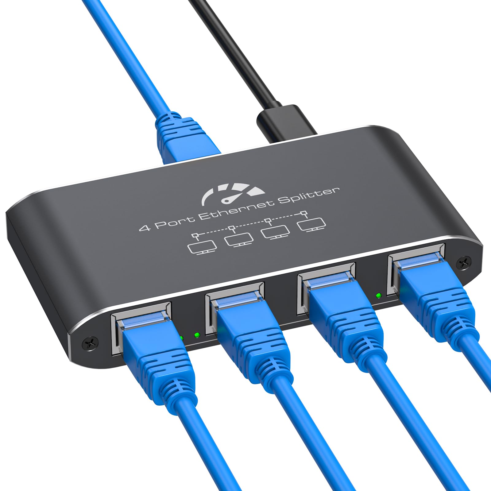 VEDINDUST 1000Mbps LAN Splitter 1 auf 4 Netzwerk Switch Ethernet Verteiler 4 Port Gigabit Ethernet Switch mit Netzwerkkabel und USB-C-Ladekabel für Computer, Router, Set-Top Box, ADSL, Digital TV