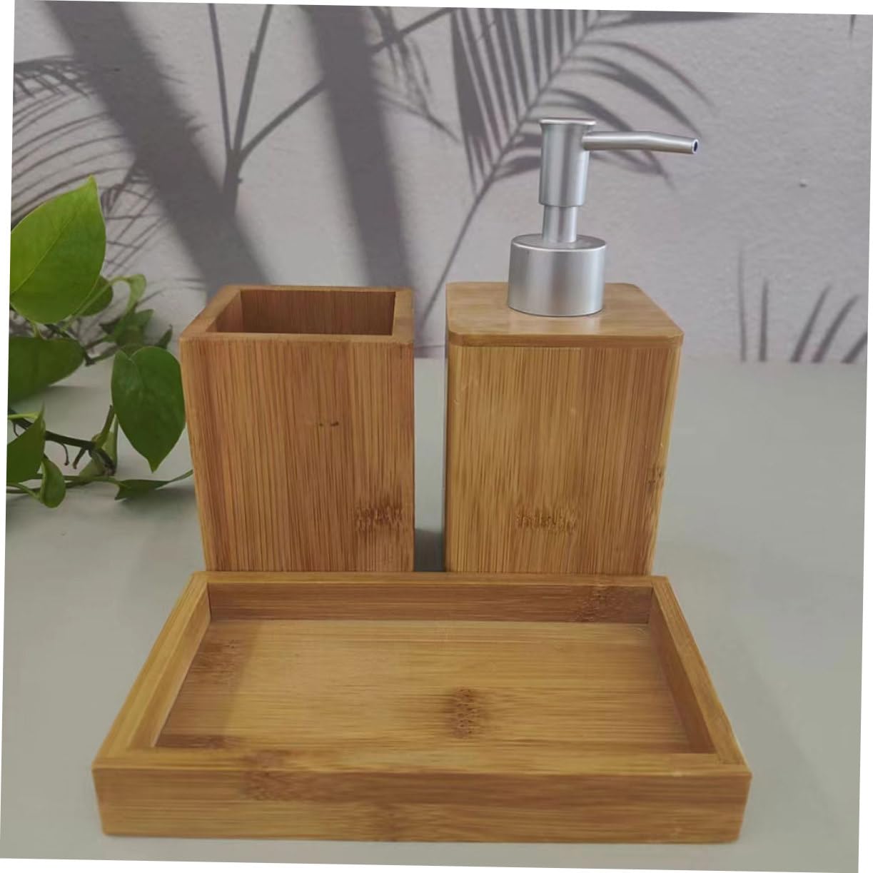Yardenfun Juego De Accesorios De BañO De Bambú con Dispensador De JabóN Portacepillos Y Vaso Kit Completo para OrganizacióN Y Uso Diario En Hogar Y BañO