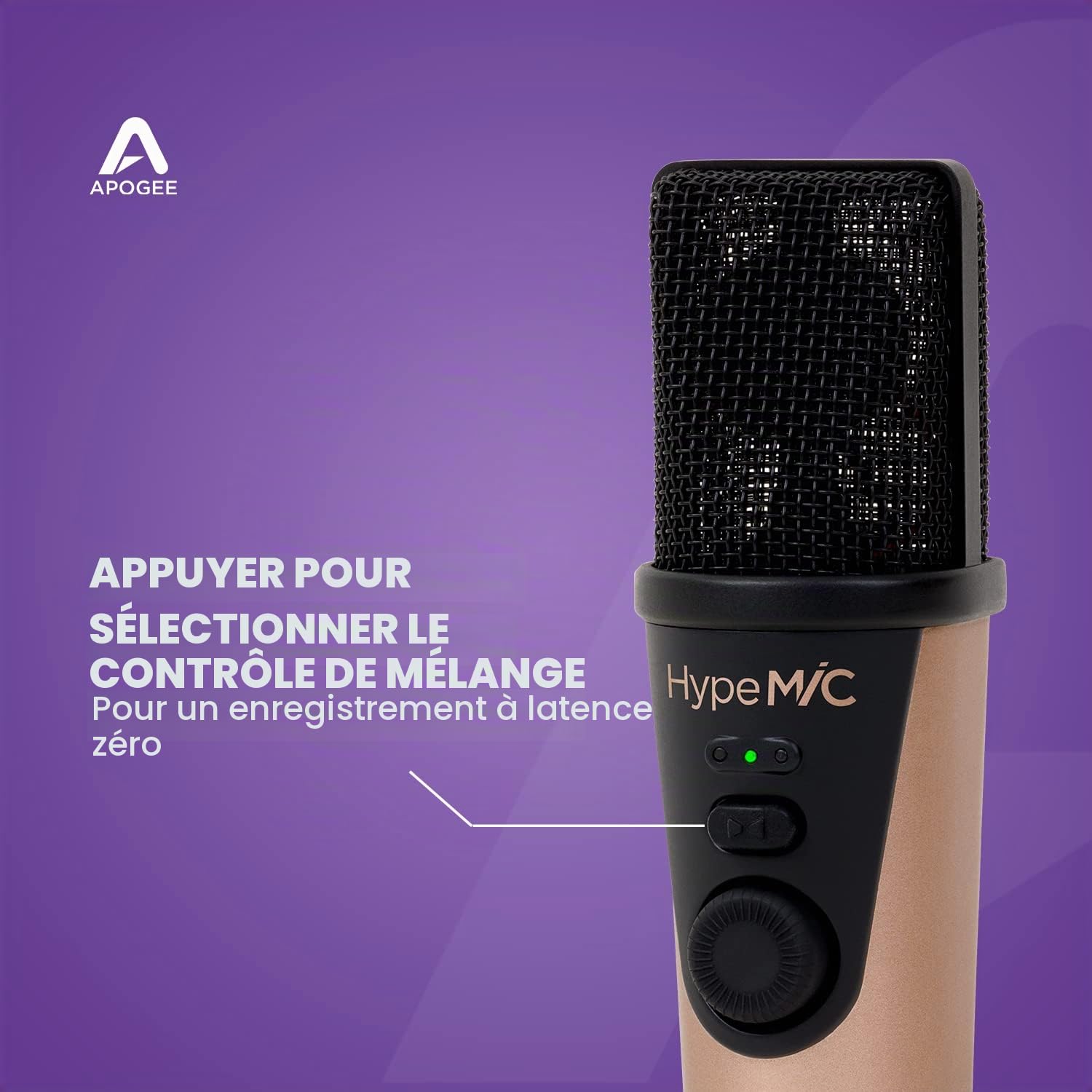 Apogee - HypeMIC - Microphone à condensateur USB cardioide avec compresseur intégré et sortie casque rose gold