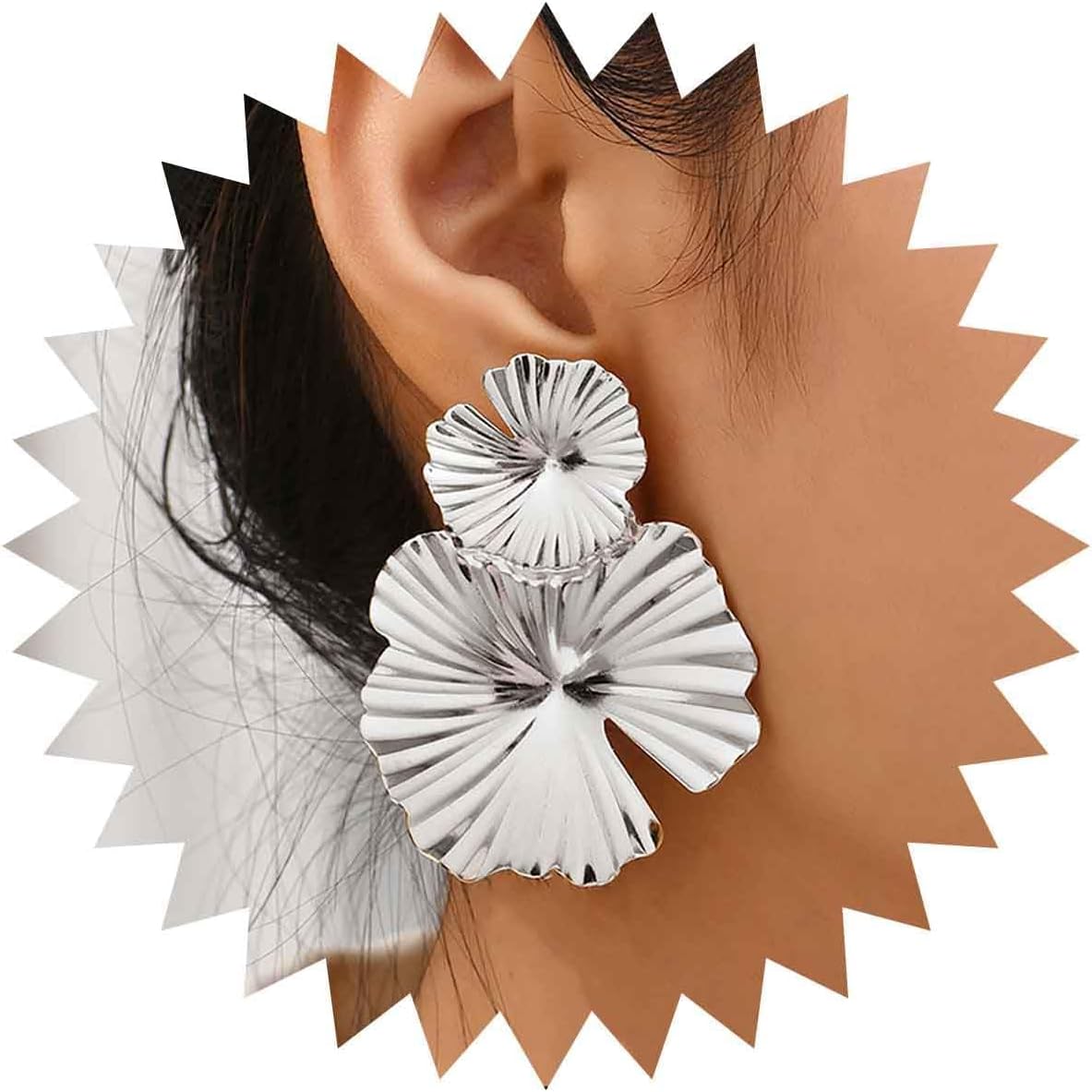 Lotus Leaf Dangle Drop Earrings Exaggerated Leaf Stud Earrings Gold Statement Earrings Metal Leaf Earrings Large Flower Earrings Jewelry for Women