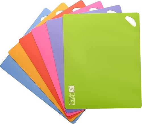 Chef's Vision Juego de 6 alfombrillas de corte flexibles para cocina, antideslizantes, codificadas por colores, tabla de cortar flexible para una