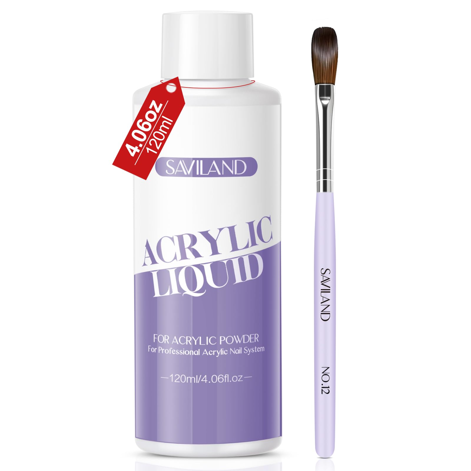 SAVILAND Monomer Acrylic Nail Liquid: 4.06 fl oz MMA-Free Acrylic Liquid Monomer with #12 Brush for Beginners, DIY Nail Art Extensions 3D Sculpting