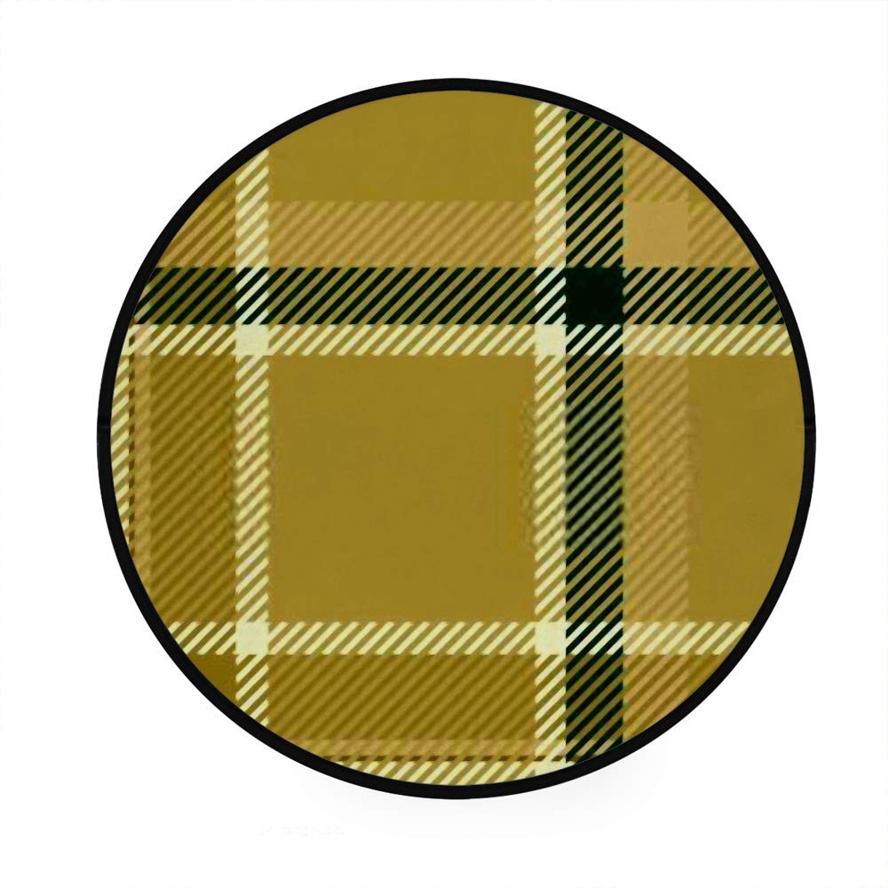 Tapis de salon rond antidérapant motif tartan de 92 cm en coton doux