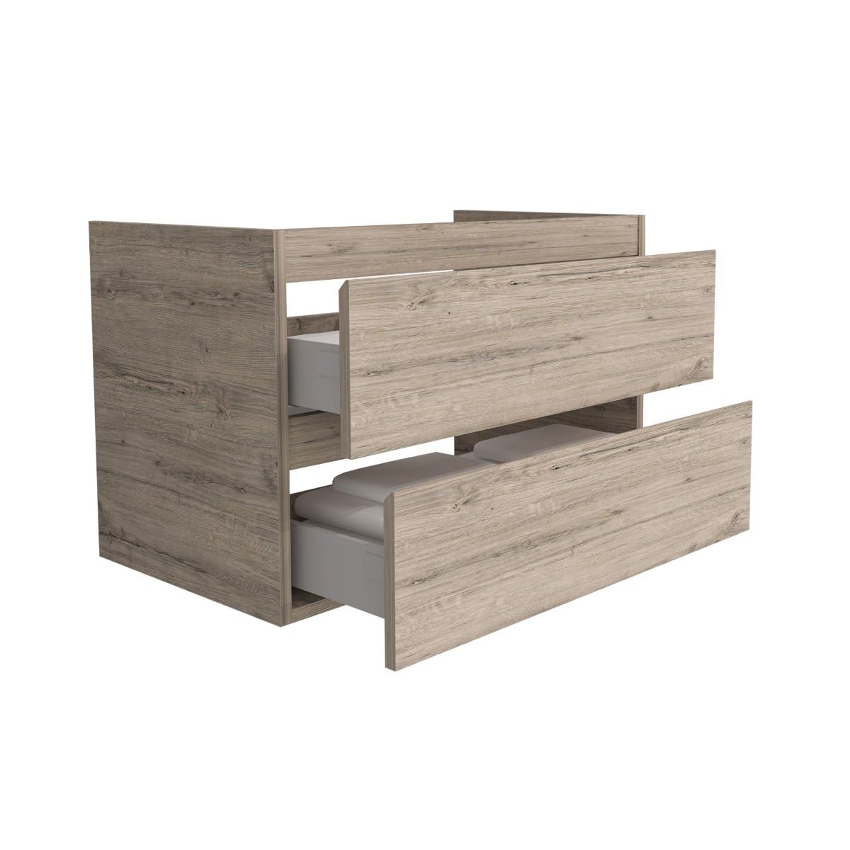 Belvit Arona Waschbeckenunterschrank, 80 cm hängender Waschtischunterschrank aus MDF, Badunterschrank mit 2 Schubladen, Softclose, pflegeleichtes Badmöbel, modernes Badezimmer, Helles Holz