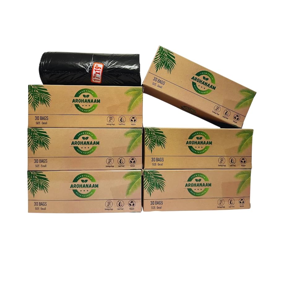 Image of Small 17 * 19 inch Black Garbage Bags -20 Ltr Trash Bags for Bathroom Bedroom and Office - 180 Bags - Leakproof,Strong & Tear-Resistant Small Wastebasket Liners Pack of 6